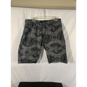 Jeanetix Blue Jean Shorts Sz 38 Money Logo All Over Print